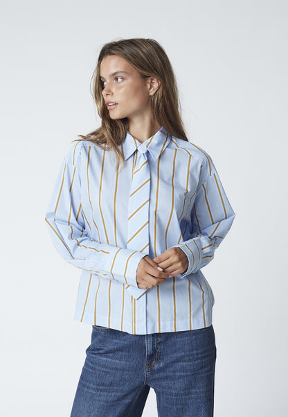 AmoraCC Stripe Tie Shirt - Pale Blue