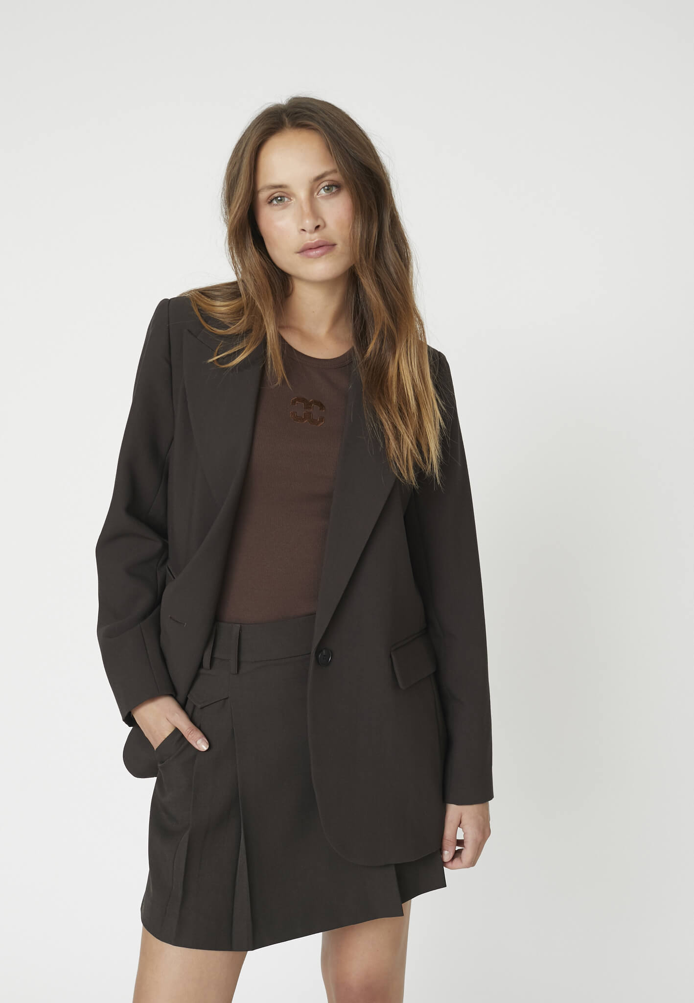 VolaCC Single Oversize Blazer - Dark Brown