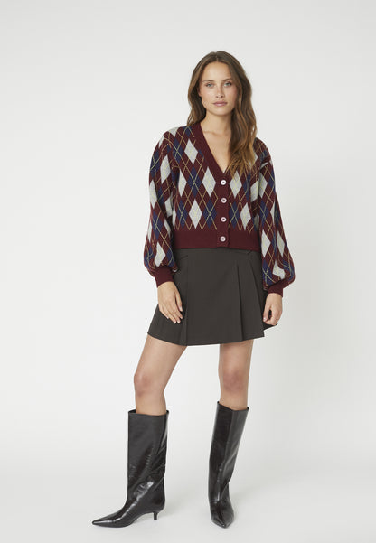 RowCC Check Cardigan - Wine Red