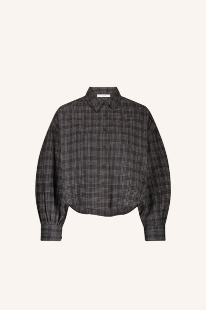 Sarah Short Check Blouse - Caramel