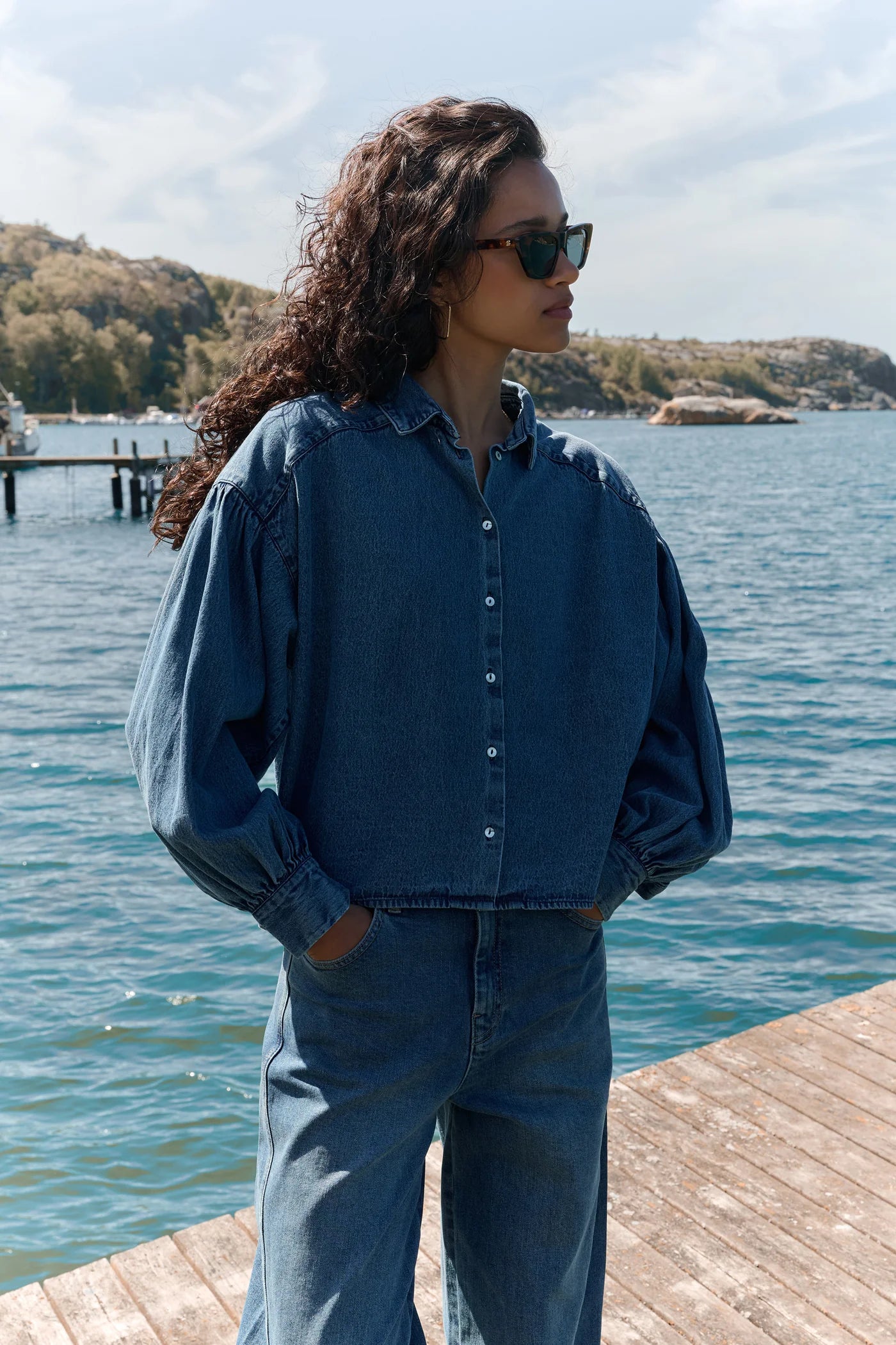 Sarah Short Denim Blouse - Medium Denim