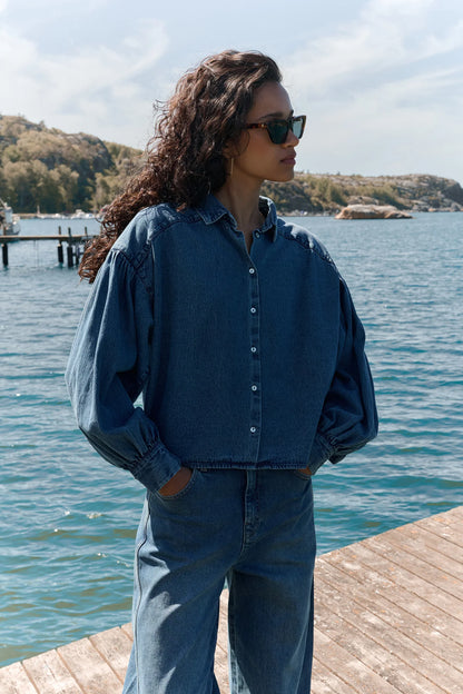 Sarah Short Denim Blouse - Medium Denim