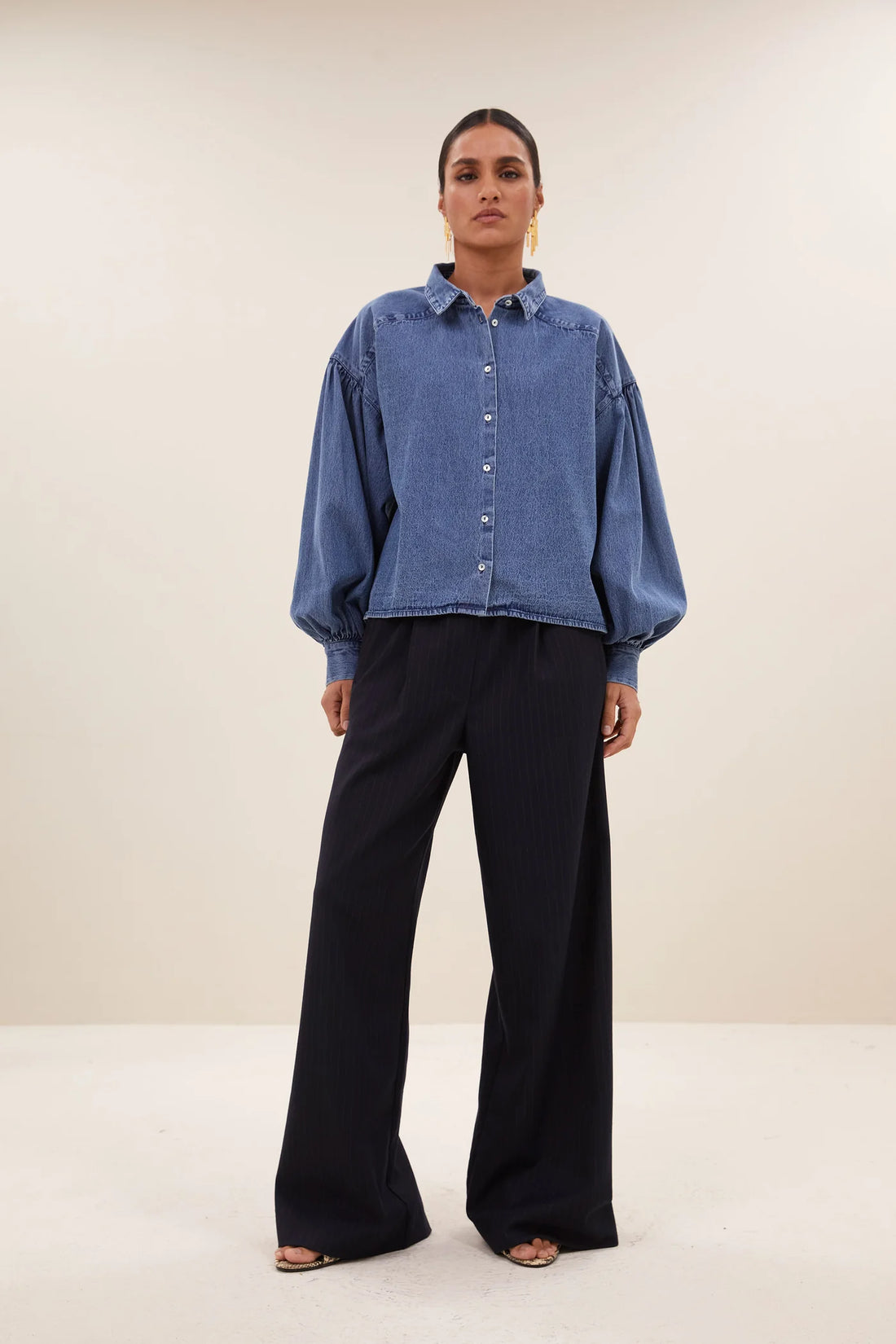 Sarah Short Denim Blouse - Medium Denim
