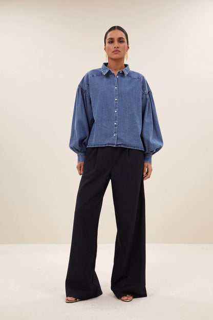 Sarah Short Denim Blouse - Medium Denim
