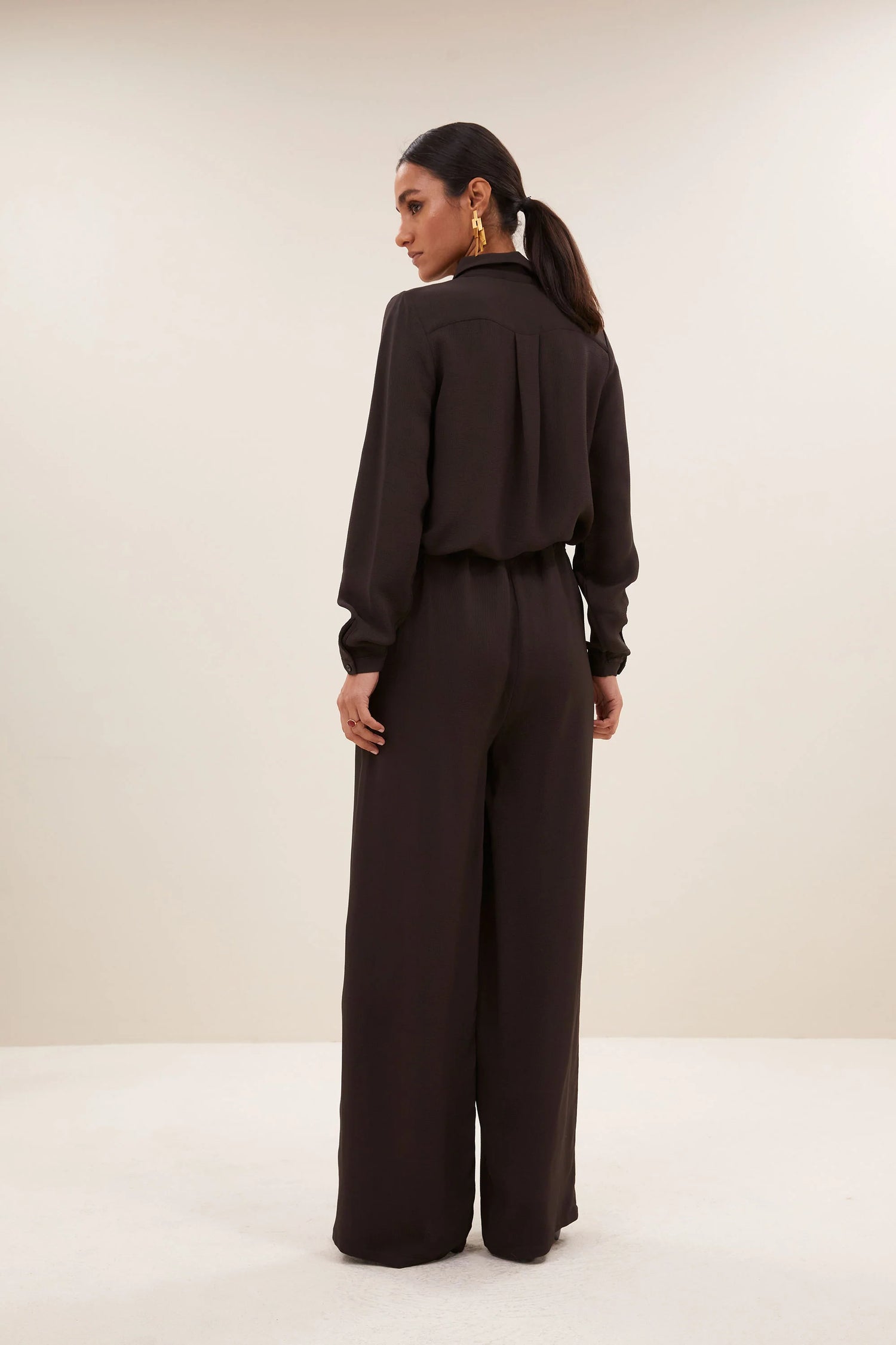 Donna Satin Strip Blouse - Cafe Noir