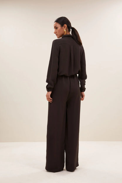 Donna Satin Strip Blouse - Cafe Noir