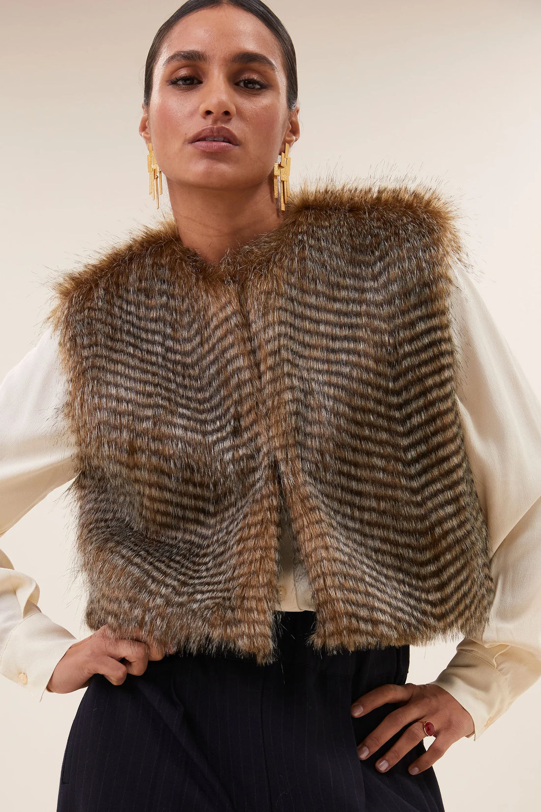 Nori Faux Fur Gilet - Brown
