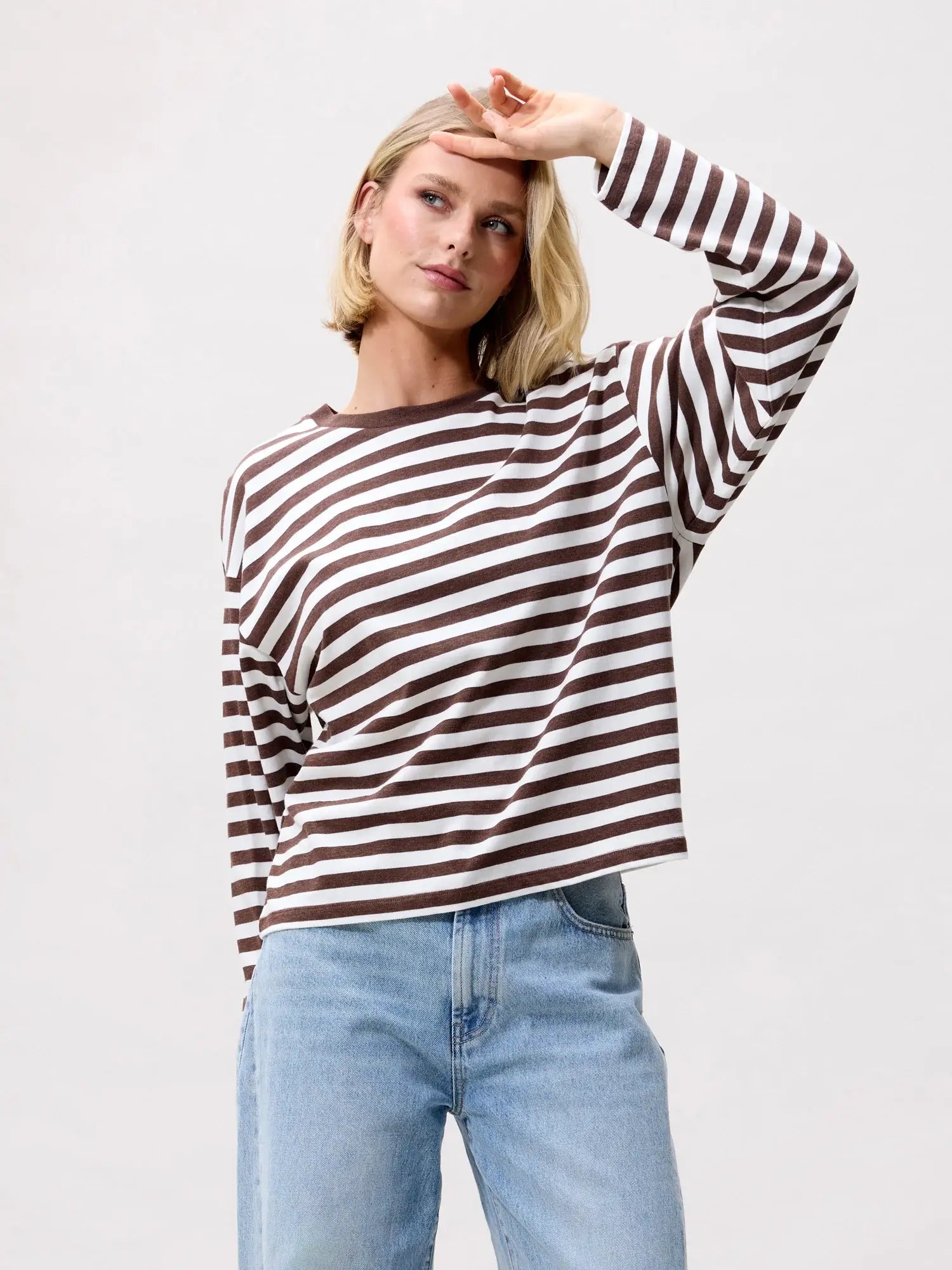 Gestreiftes Langarmshirt – Kaffeebohne