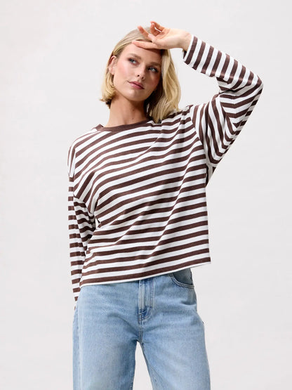 Gestreiftes Langarmshirt – Kaffeebohne