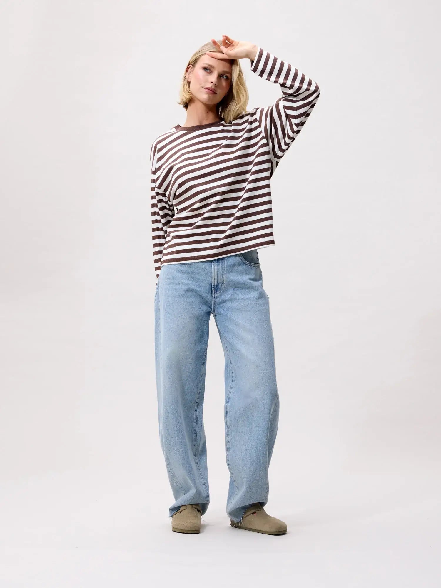 Gestreiftes Langarmshirt – Kaffeebohne