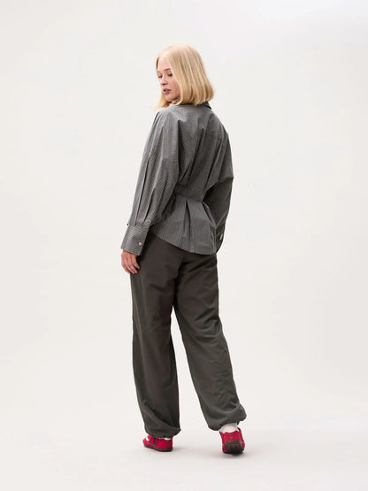 Check Blouse Waist Pleats - Dark Green
