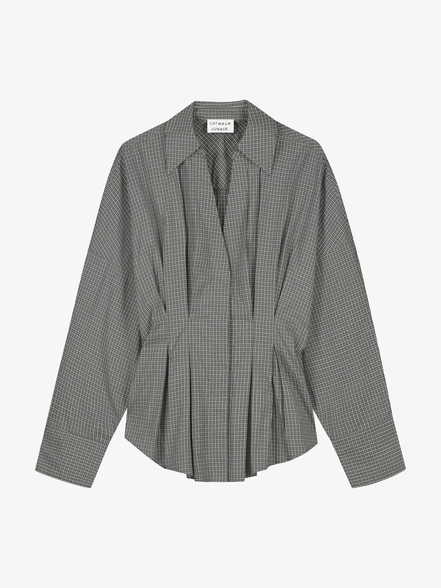 Check Blouse Waist Pleats - Dark Green