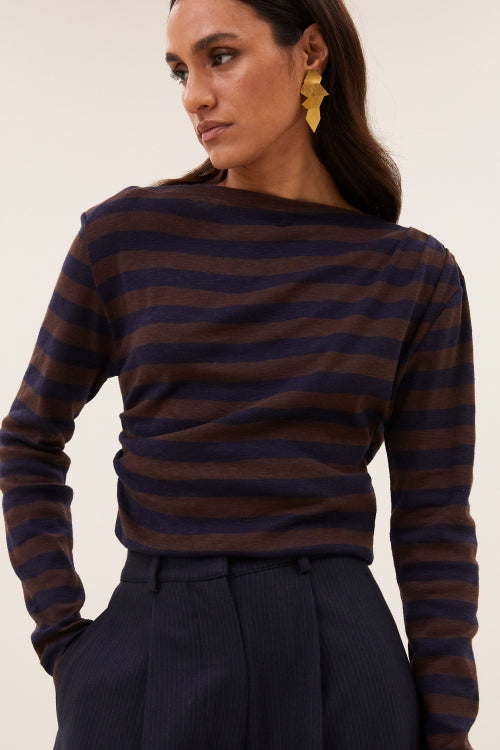 Leya Big Stripe Top – Coffee Bean