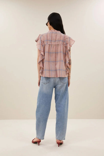 Danee Pink Check Blouse - Blush Pink Check