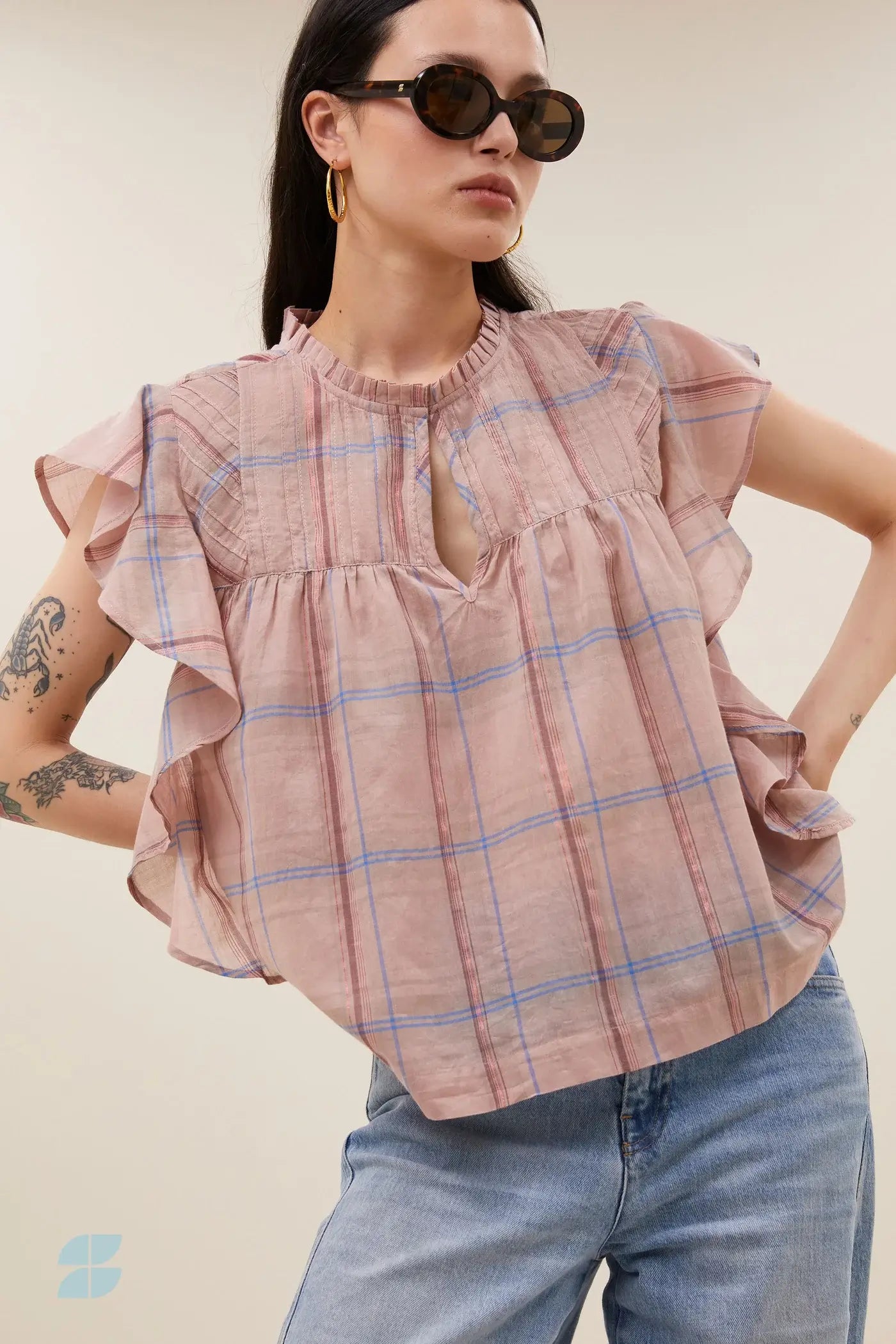 Danee Pink Check Blouse - Blush Pink Check