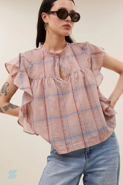 Danee Pink Check Blouse - Blush Pink Check