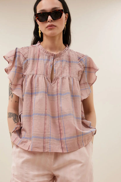 Danee Pink Check Blouse - Blush Pink Check