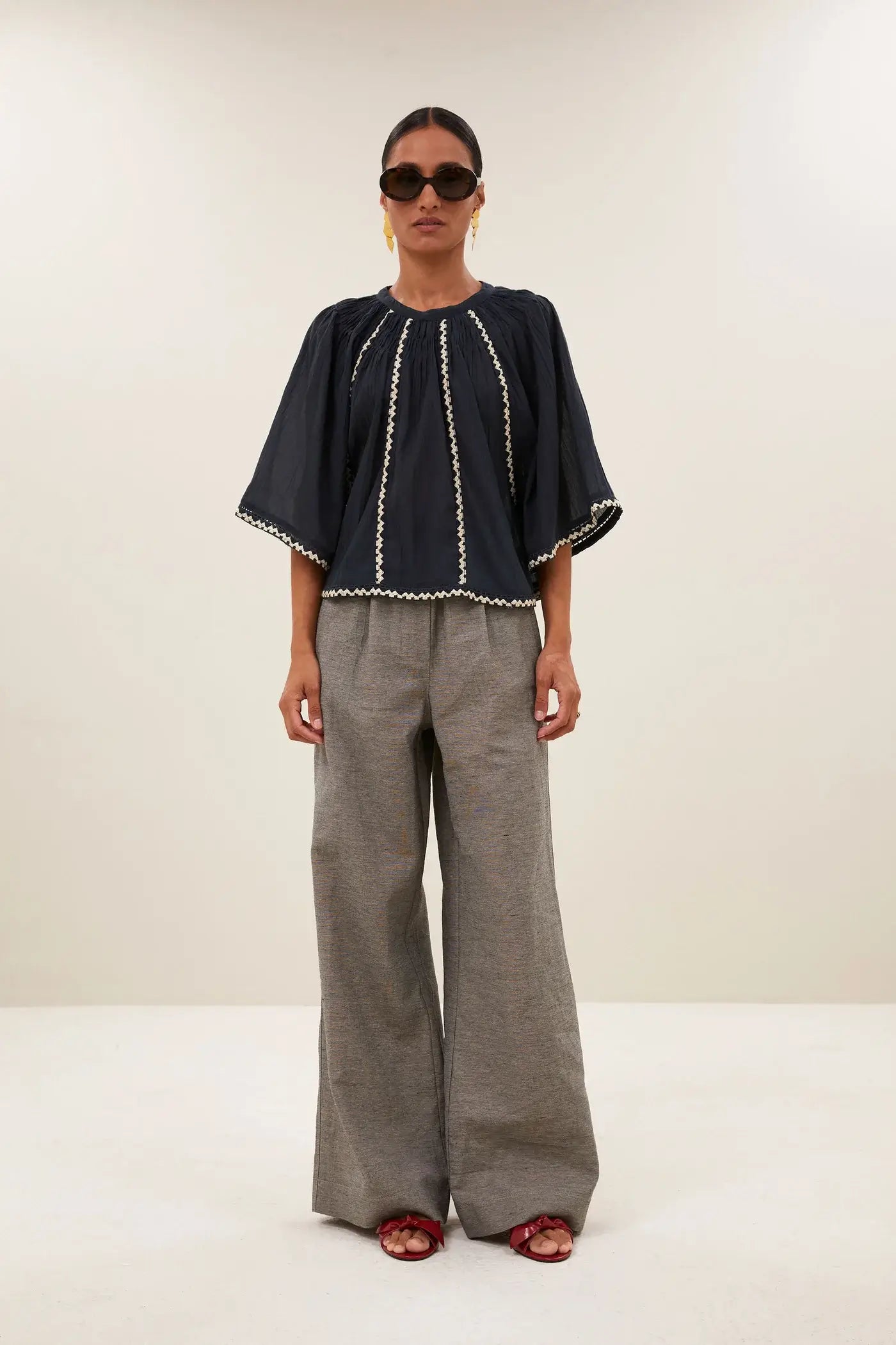 Emmi Embroidery Blouse - Charcoal