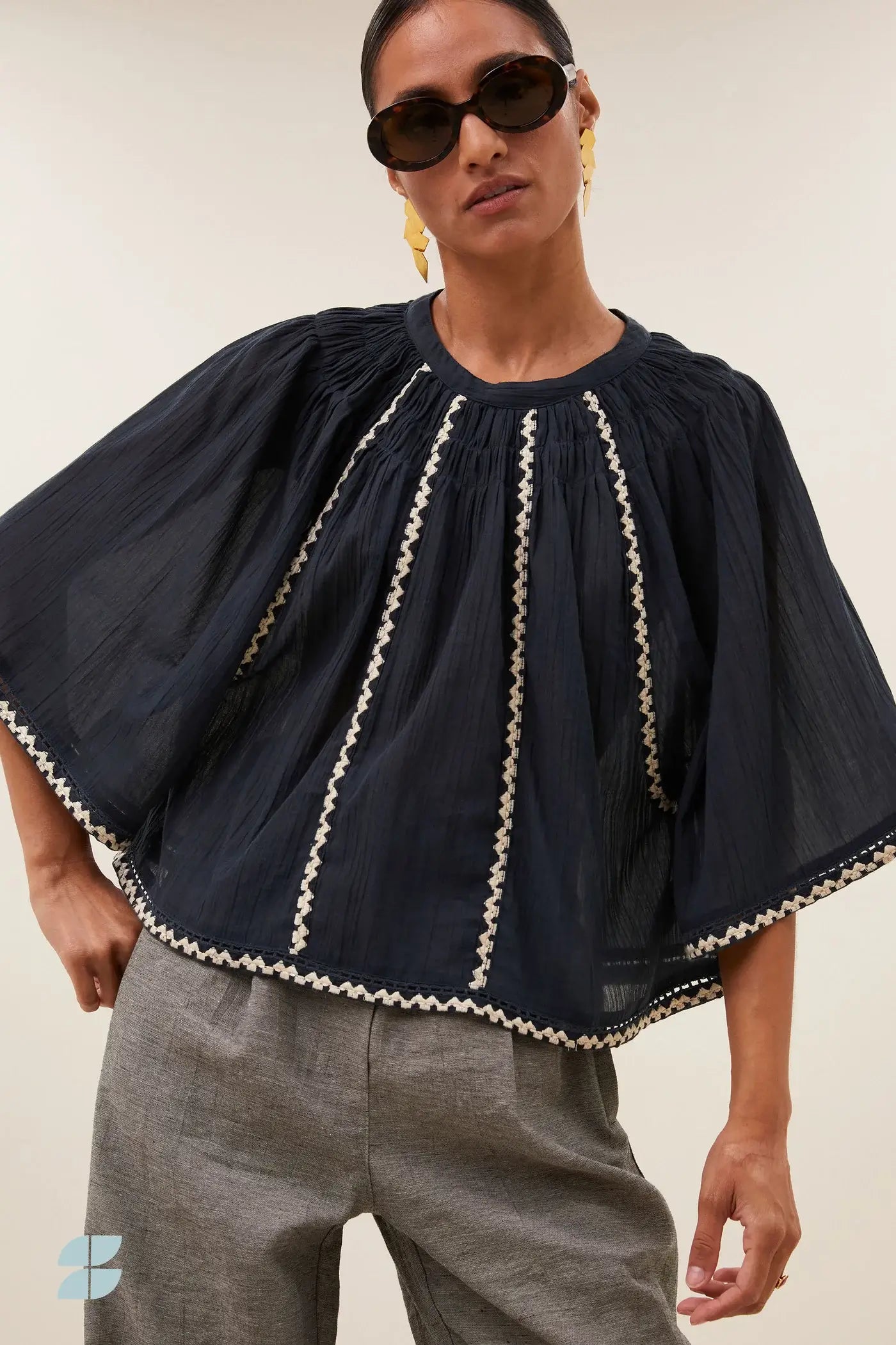 Emmi Embroidery Blouse - Charcoal