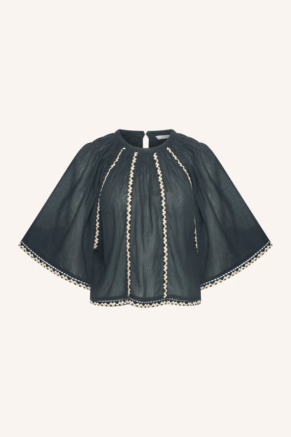 Emmi Embroidery Blouse - Charcoal