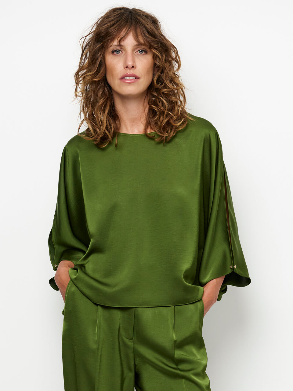 Risette Flowing  Satin Top - Mocha Mouse