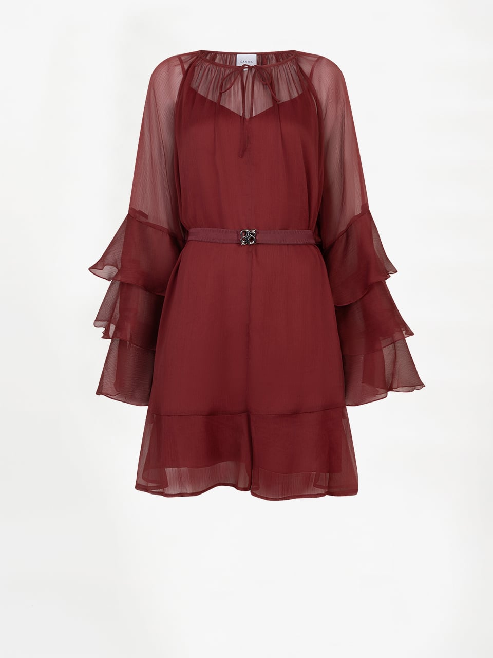Solstice Boho Chiffon Short Dress - Berry Red