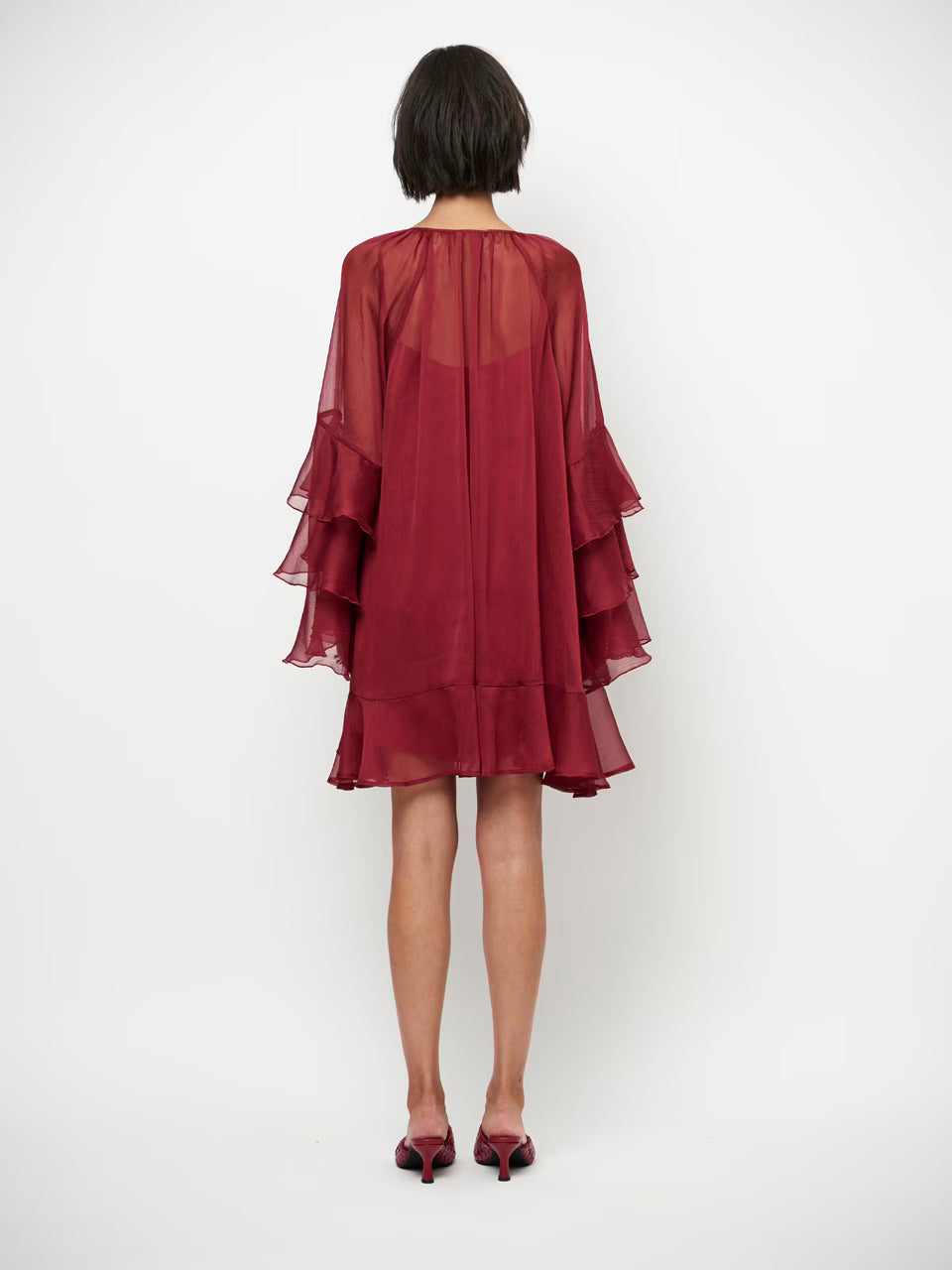 Solstice Boho Chiffon Short Dress - Berry Red