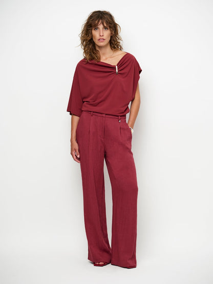 Gou Embellished Drapey Top - Berry Red