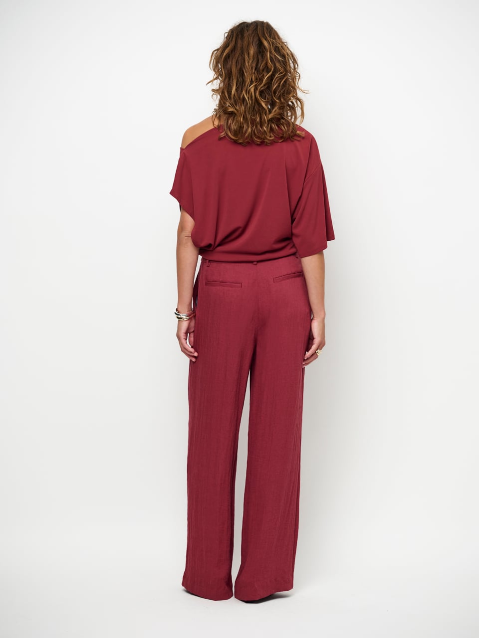 Gou Embellished Drapey Top - Berry Red