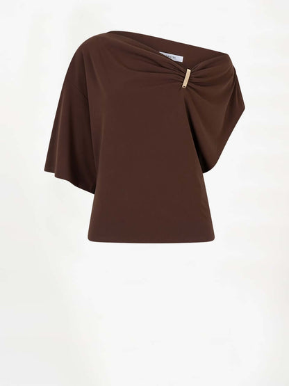 Gou Embellished Drapey Top - Chocolate Brown
