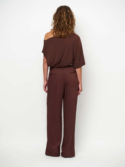 Gou Embellished Drapey Top - Chocolate Brown