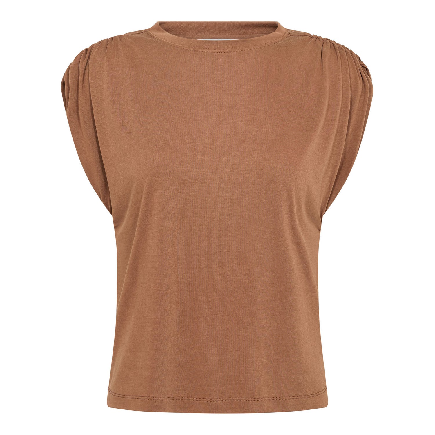CamillaCC Ruched Shoulder Tee - Suntan