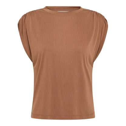 CamillaCC Ruched Shoulder Tee - Suntan