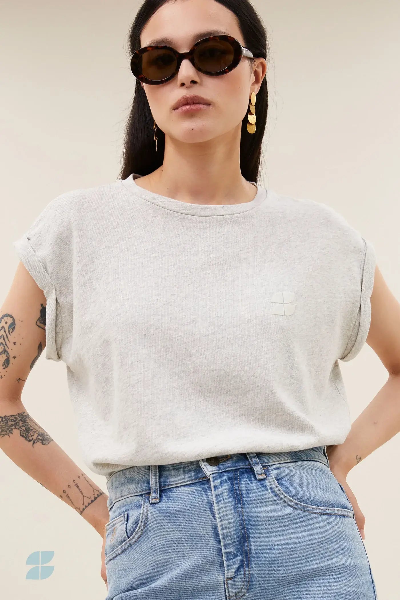 Tobi Flame Logo Top - Light Grey Melee