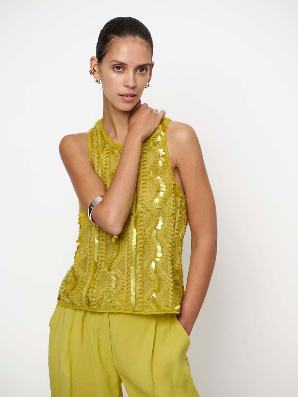 Noi Sequins Tanktop - Solar Lime