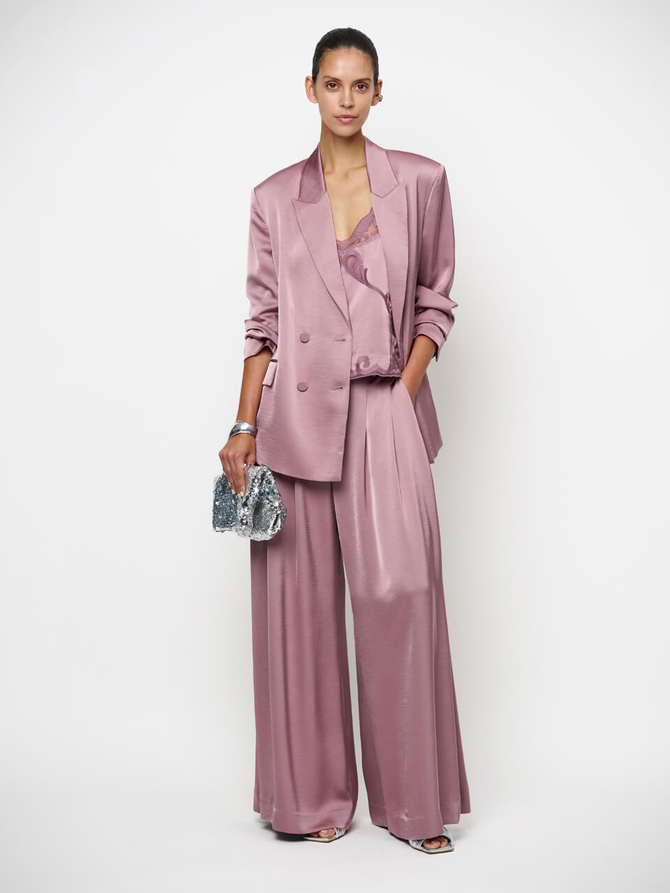 Onique Wide Leg Satin Pants - Mauve