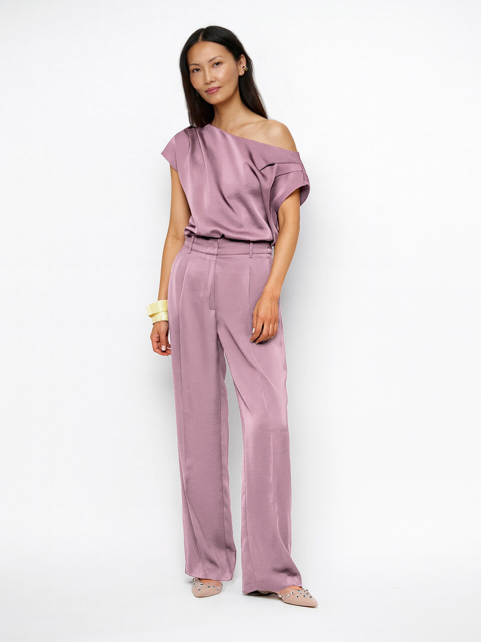 Jules Satin Smart Pants - Mauve