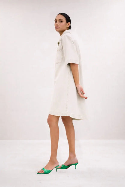 Lexia Twill Dress - Cloud White