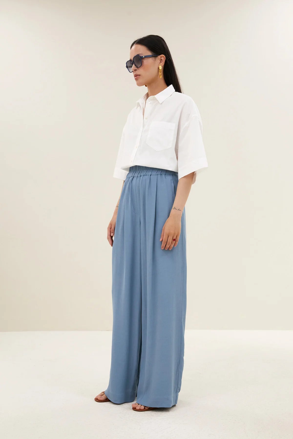 Benji Viscose Pants - Blue Stone