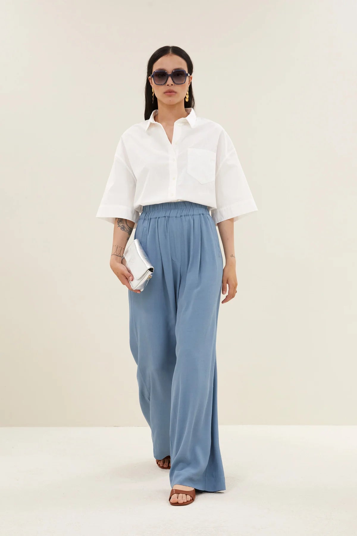 Benji Viscose Pants - Blue Stone