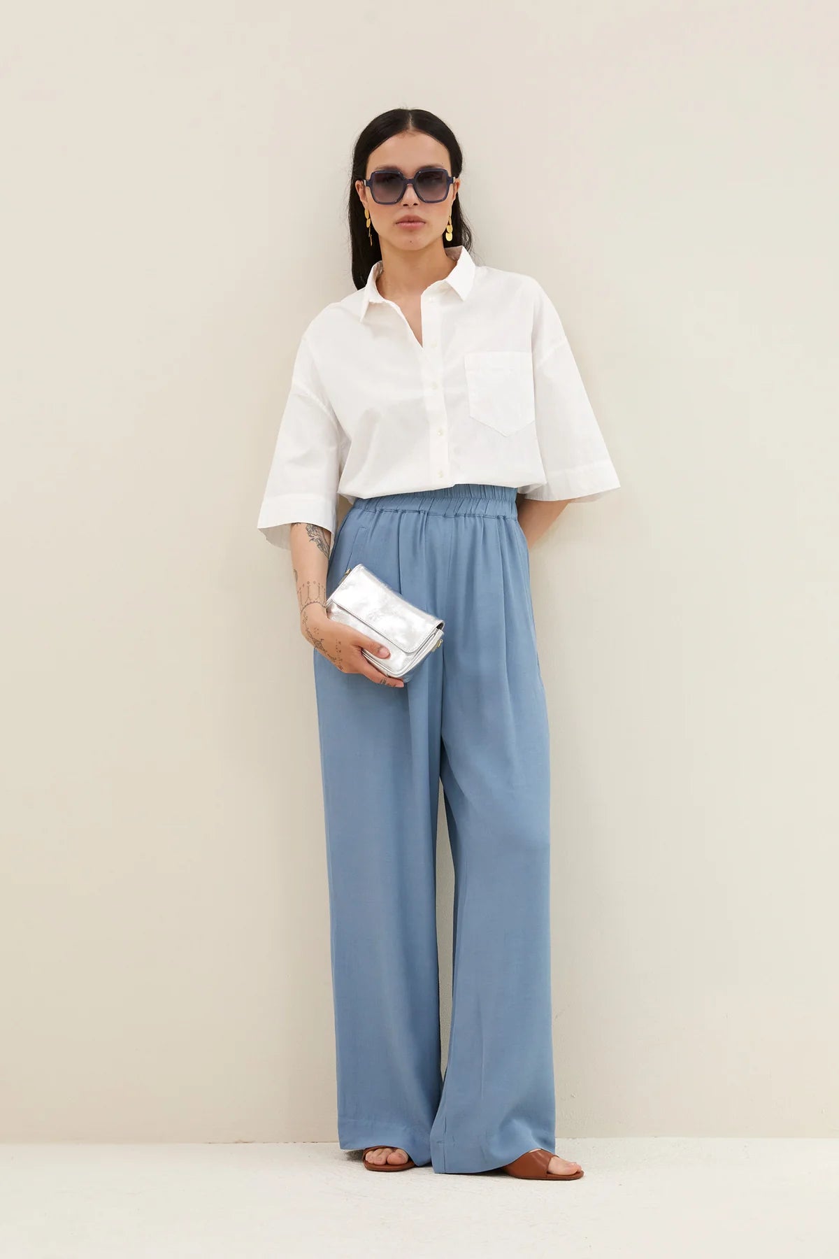 Benji Viscose Pants - Blue Stone