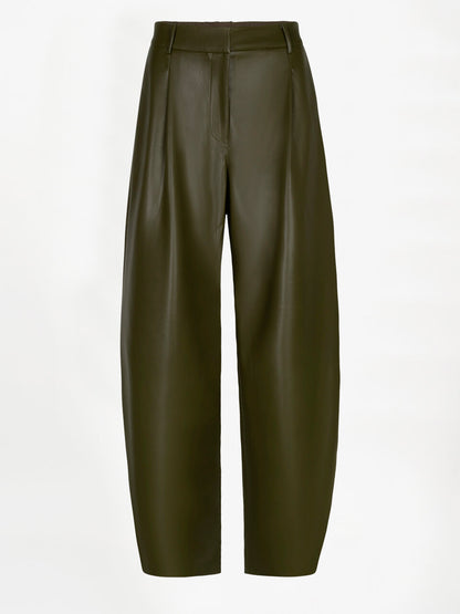 Minora Faux Leather Barrel Pants - Moss Olive