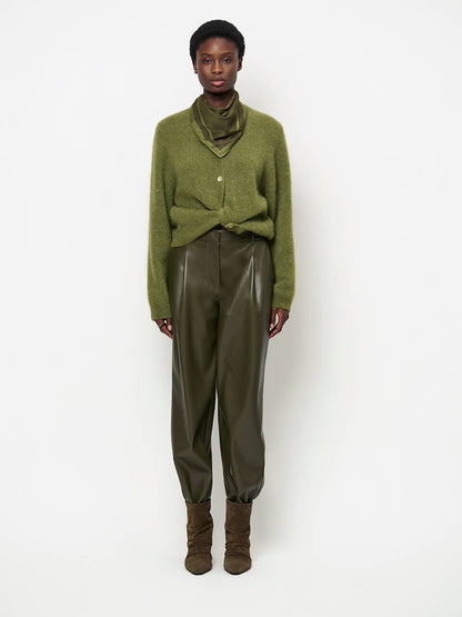 Minora Faux Leather Barrel Pants - Moss Olive
