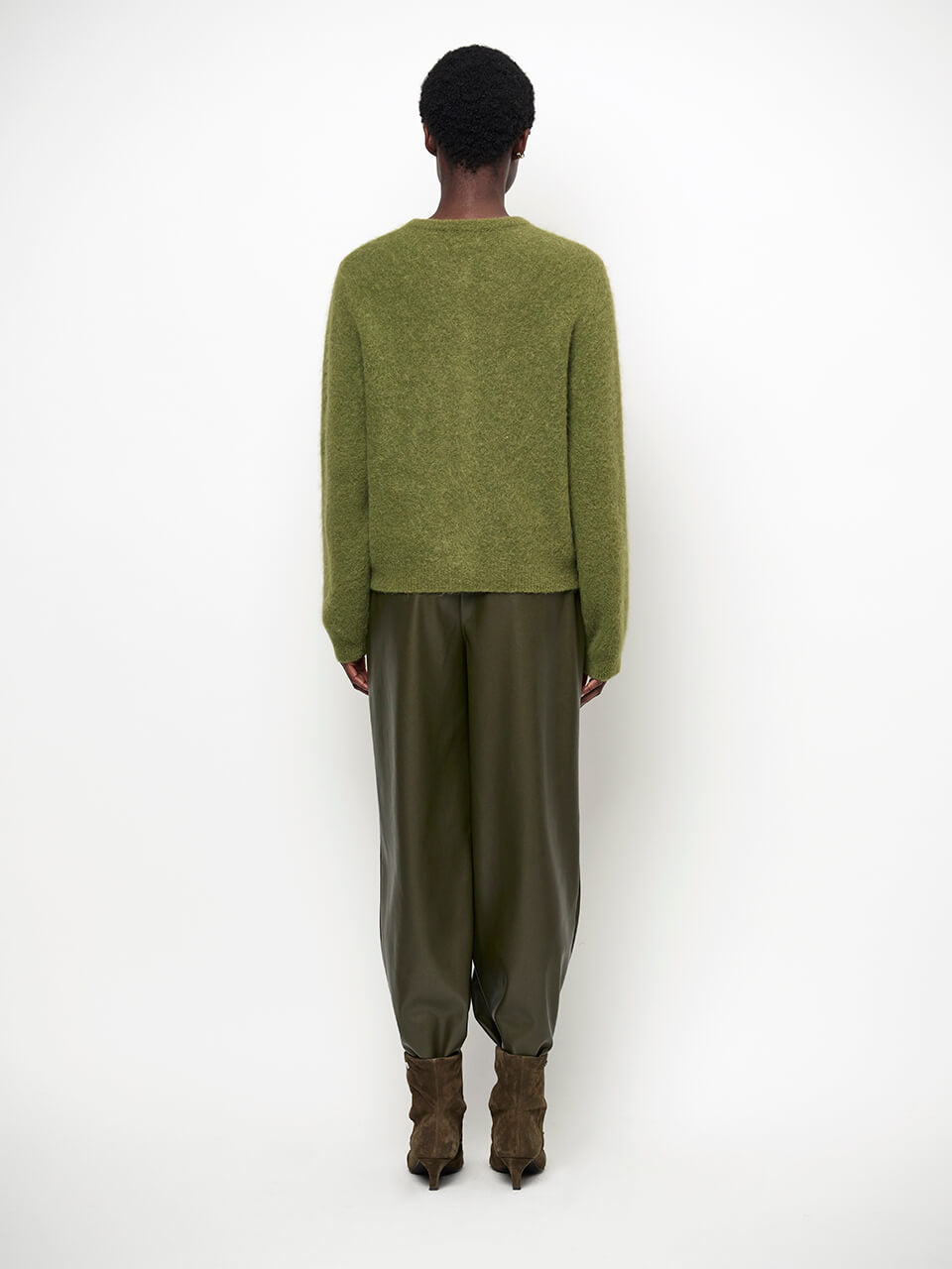 Minora Faux Leather Barrel Pants - Moss Olive
