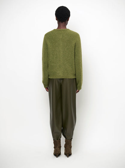 Minora Faux Leather Barrel Pants - Moss Olive