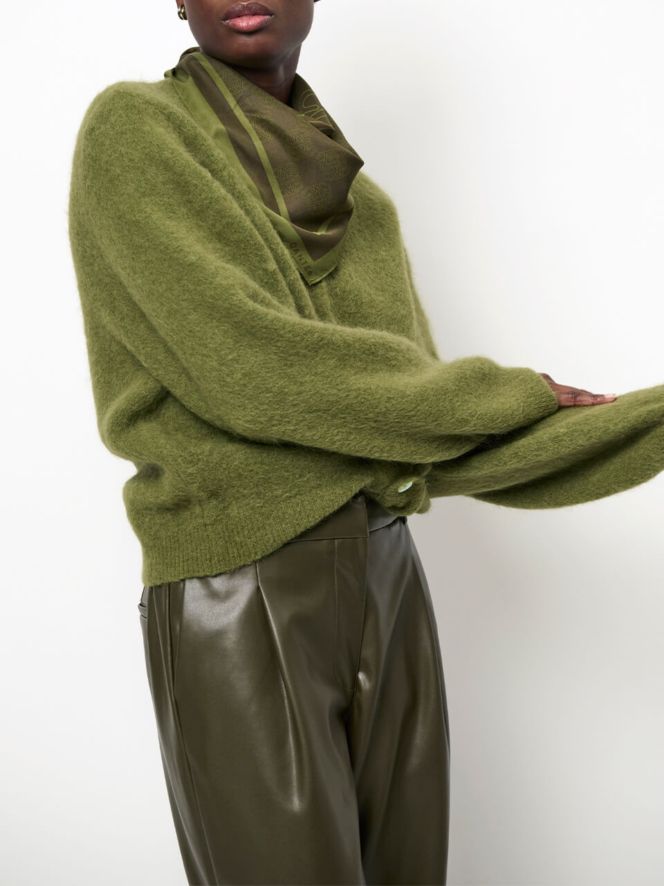 Minora Faux Leather Barrel Pants - Moss Olive
