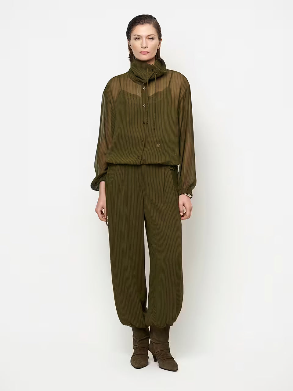 Gilbery pinstripe balloon pants - Moss Olive