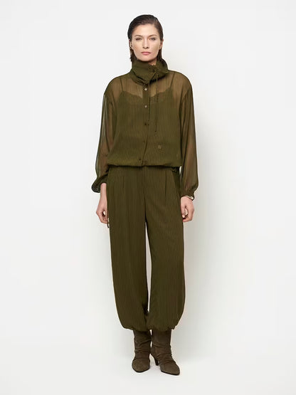 Gilbery pinstripe balloon pants - Moss Olive