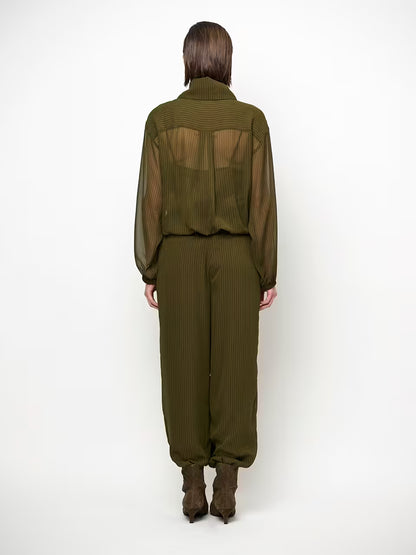 Gilbery pinstripe balloon pants - Moss Olive