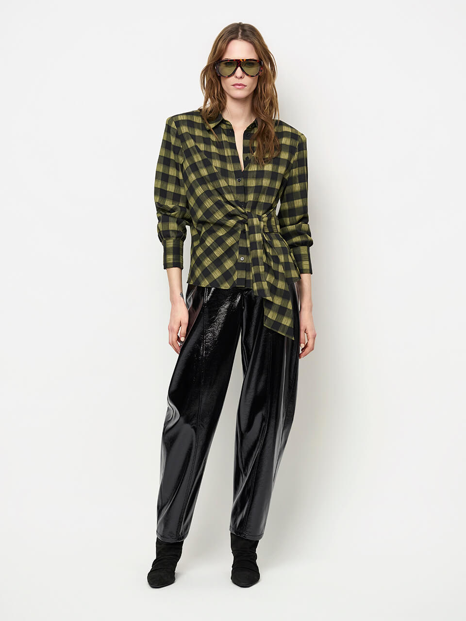 Kenmare Draped Check Shirt - Moss Olive